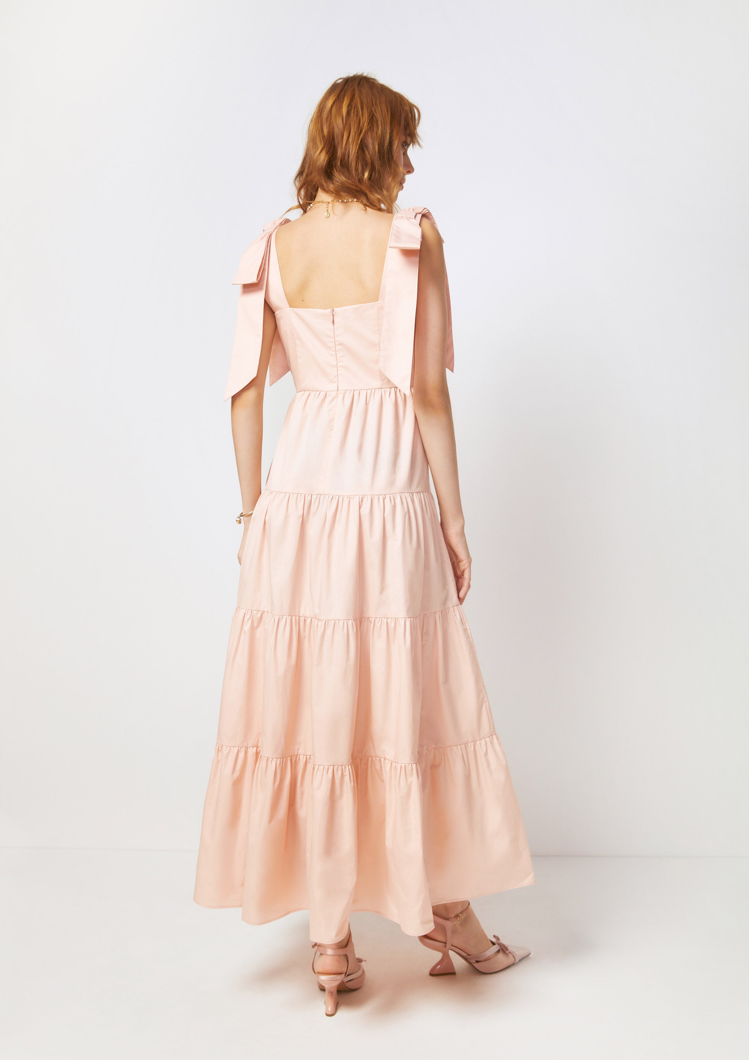 Shoulder Bow Ruffle Tiered Maxi Dress Petals Galore