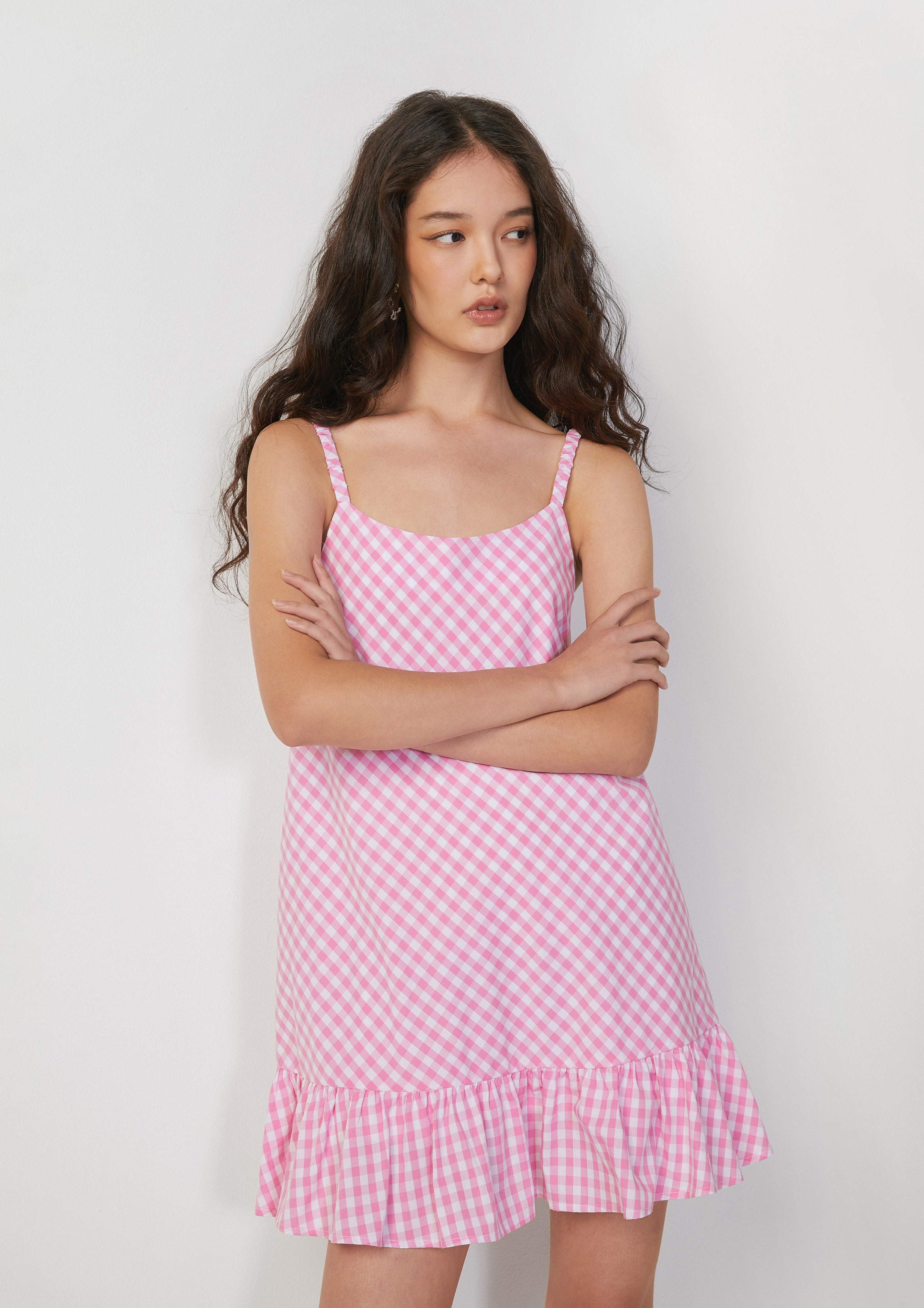 Gingham Ruffle Hem Mini Cami Dress Tartan Lover