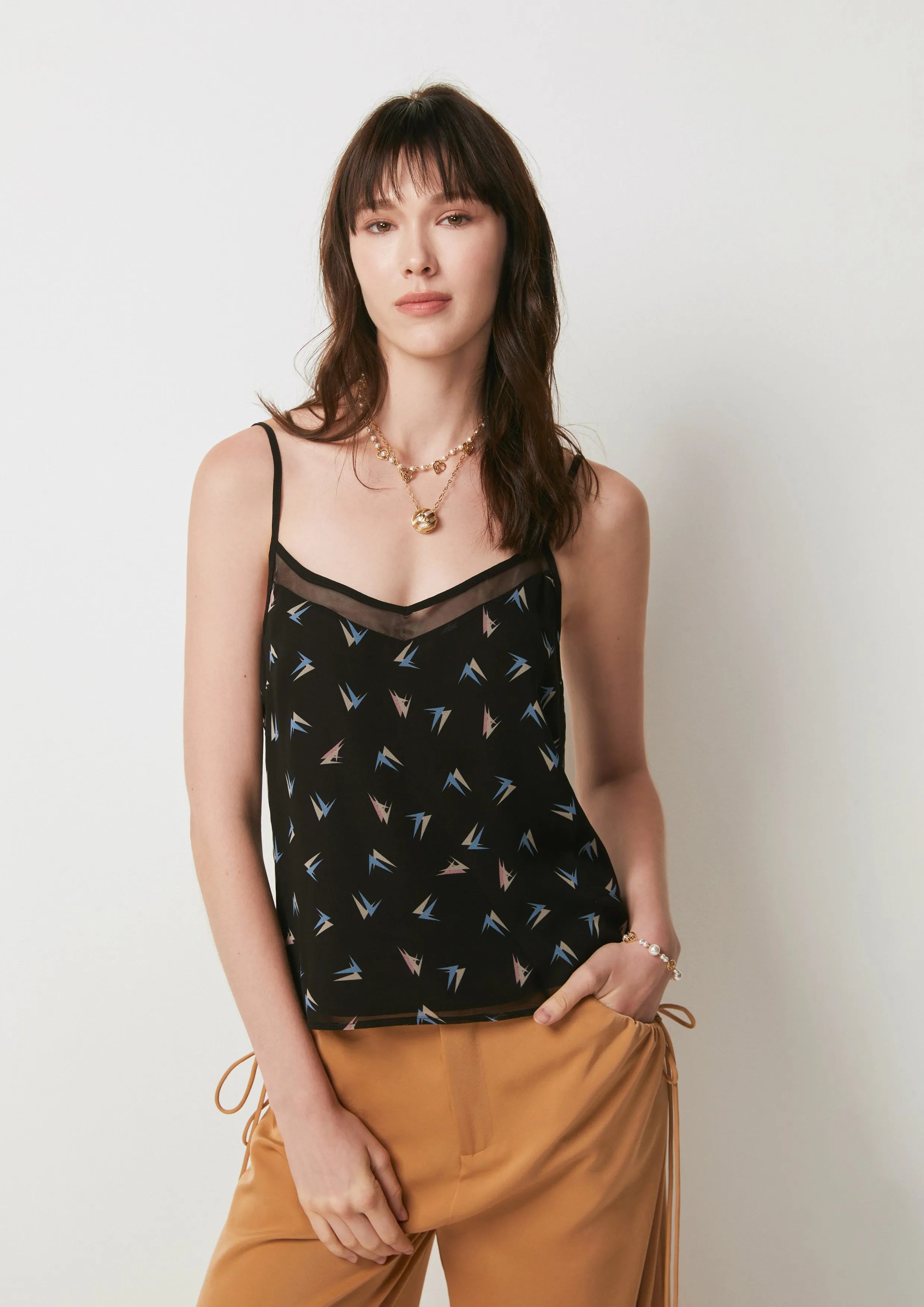 Geometric Monogram Spaghetti Strap Top La La Land