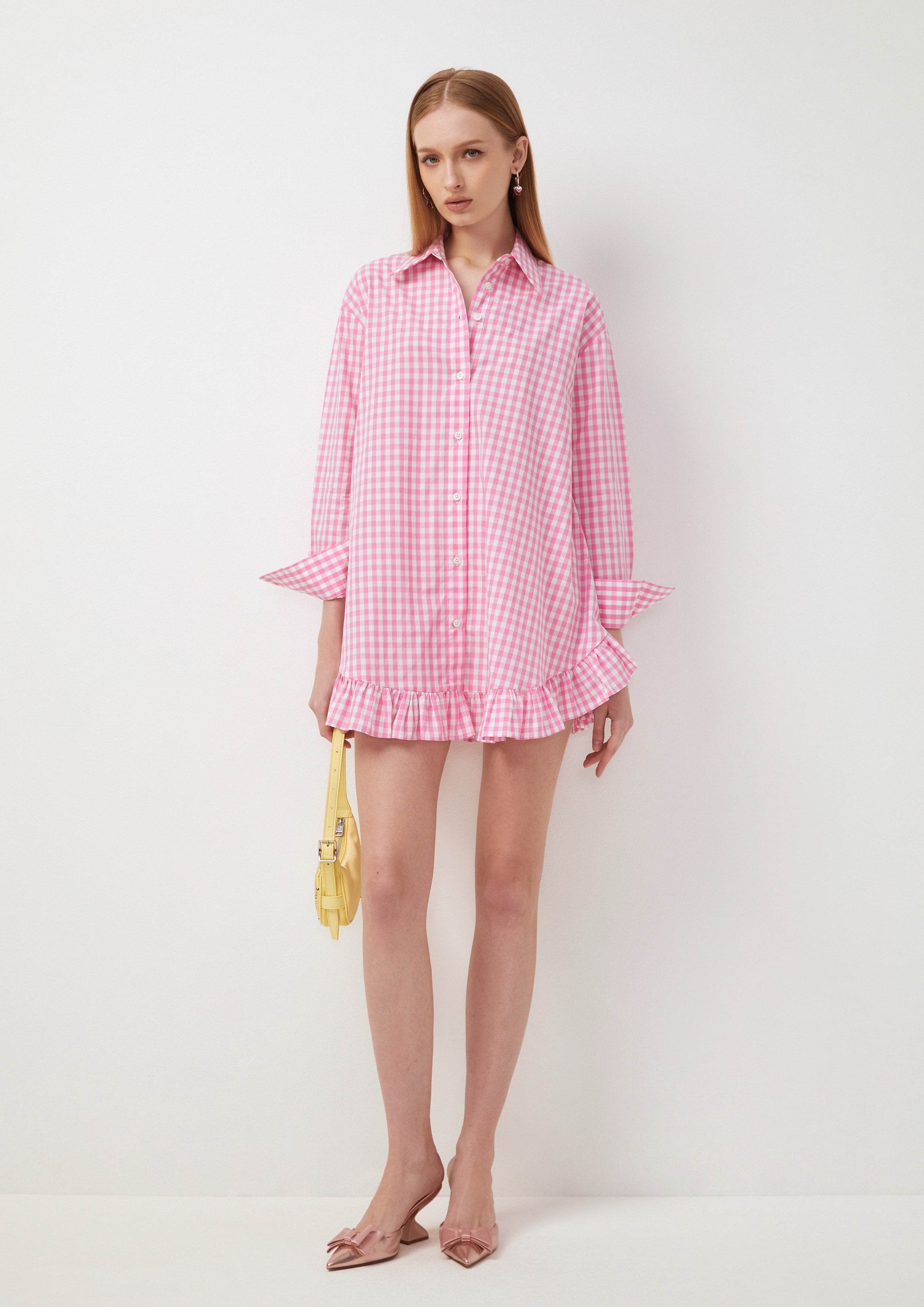 Checkered Ruffle Hem Oversized Shirt Tartan Lover