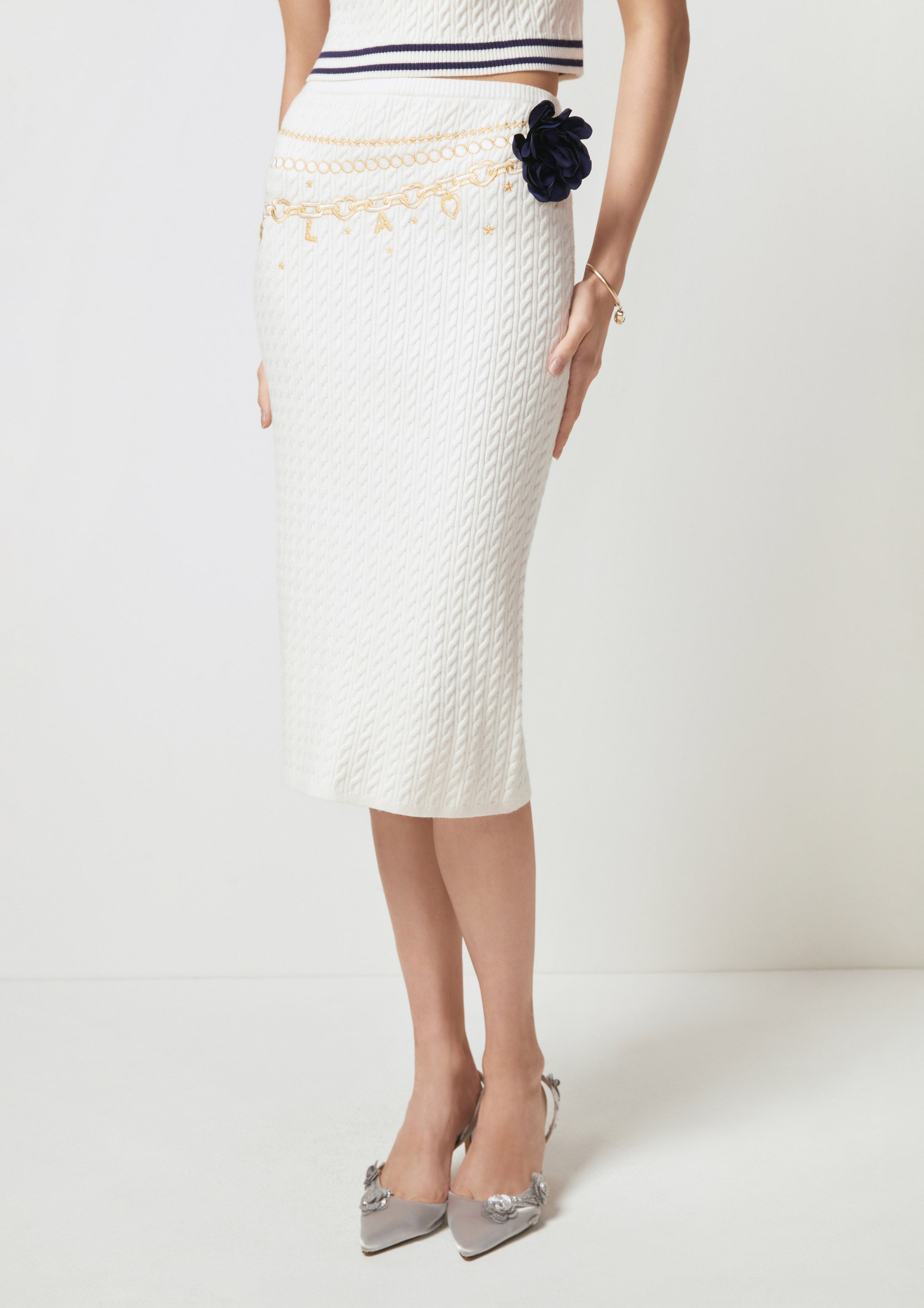 Cascade Chain Cable Knit Midi Skirt Dreamscape Memories