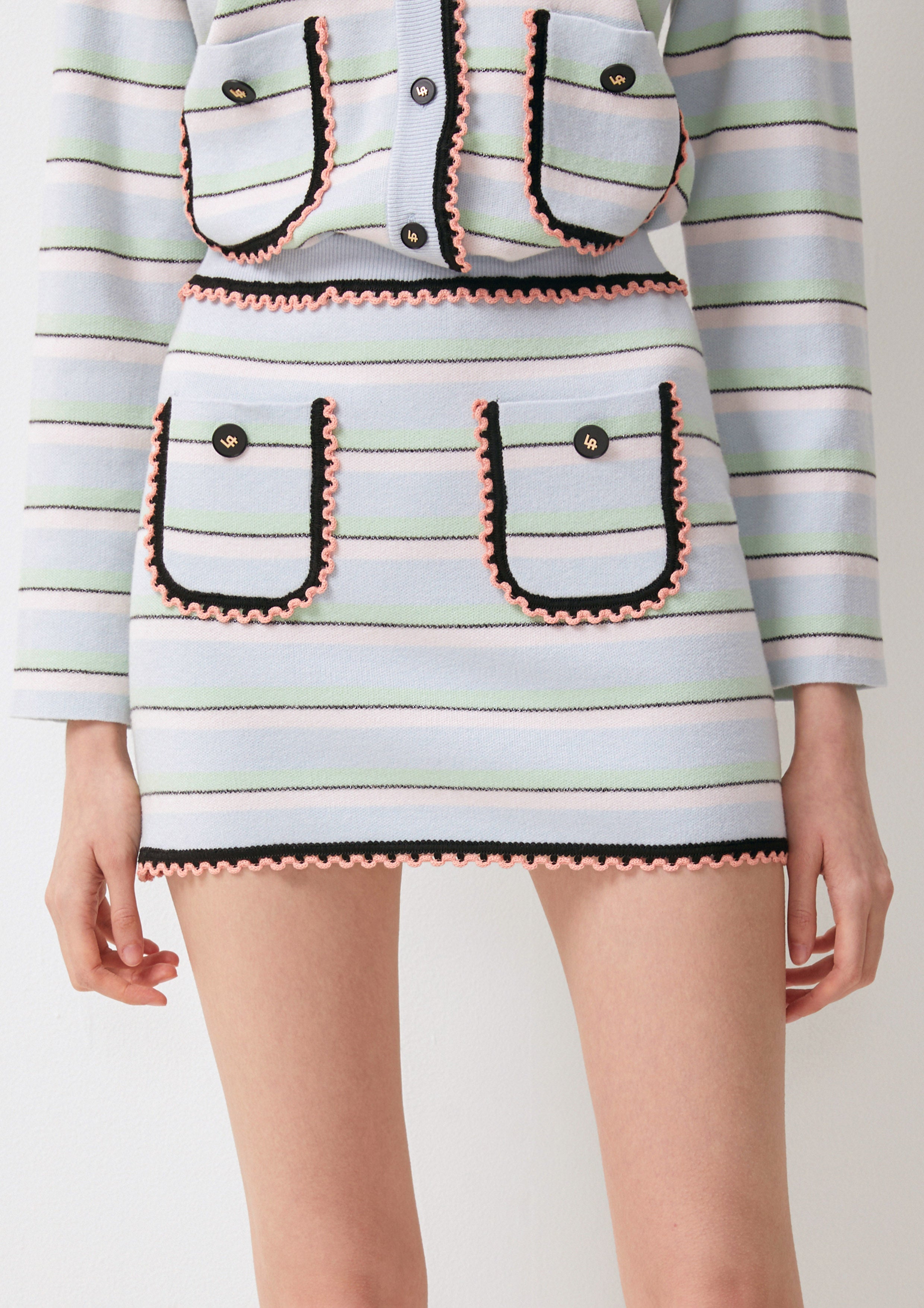 Striped Patched Pockets Mini Skirt Parallel Play