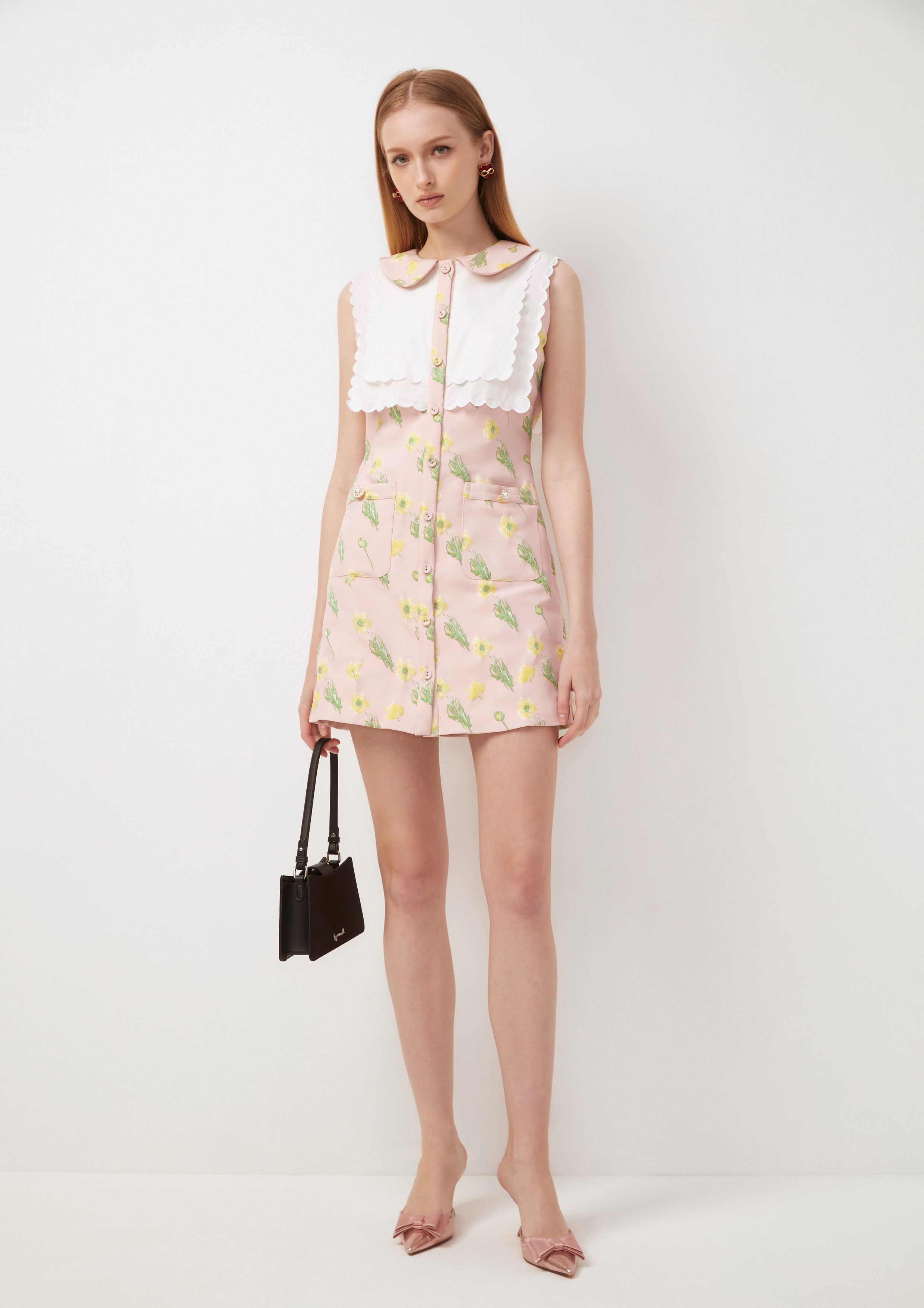 Botanical Print Scalloped Collar Sleeveless Mini Dress Joyful Bloom