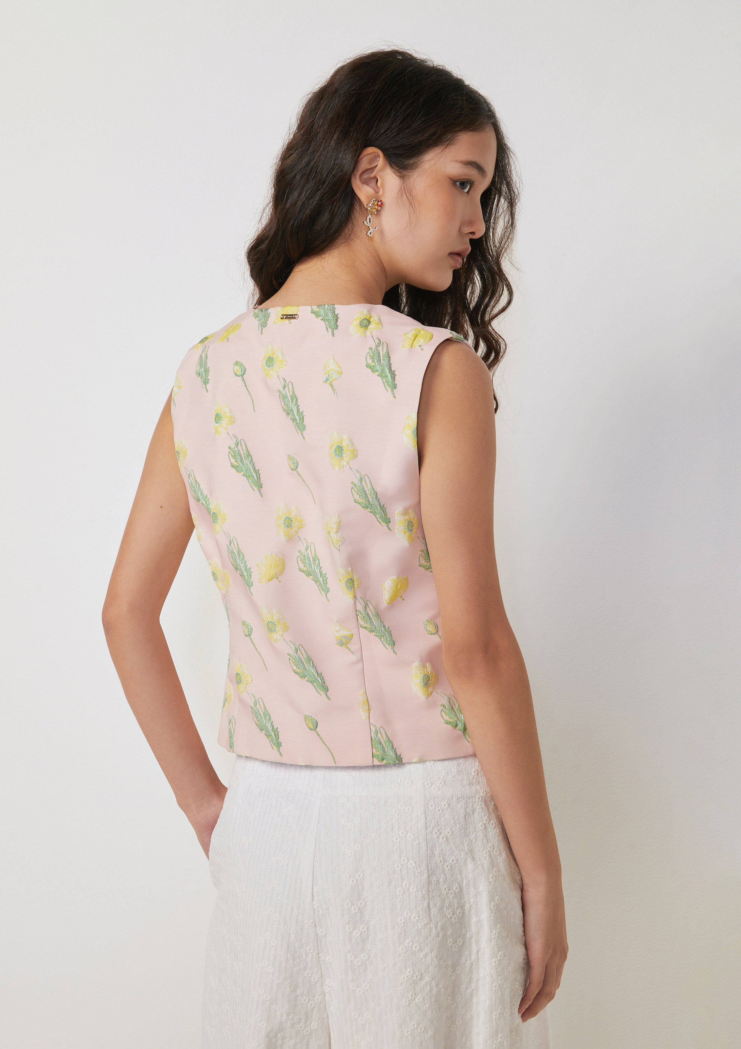 Floral Print Fitted Vest Joyful Bloom