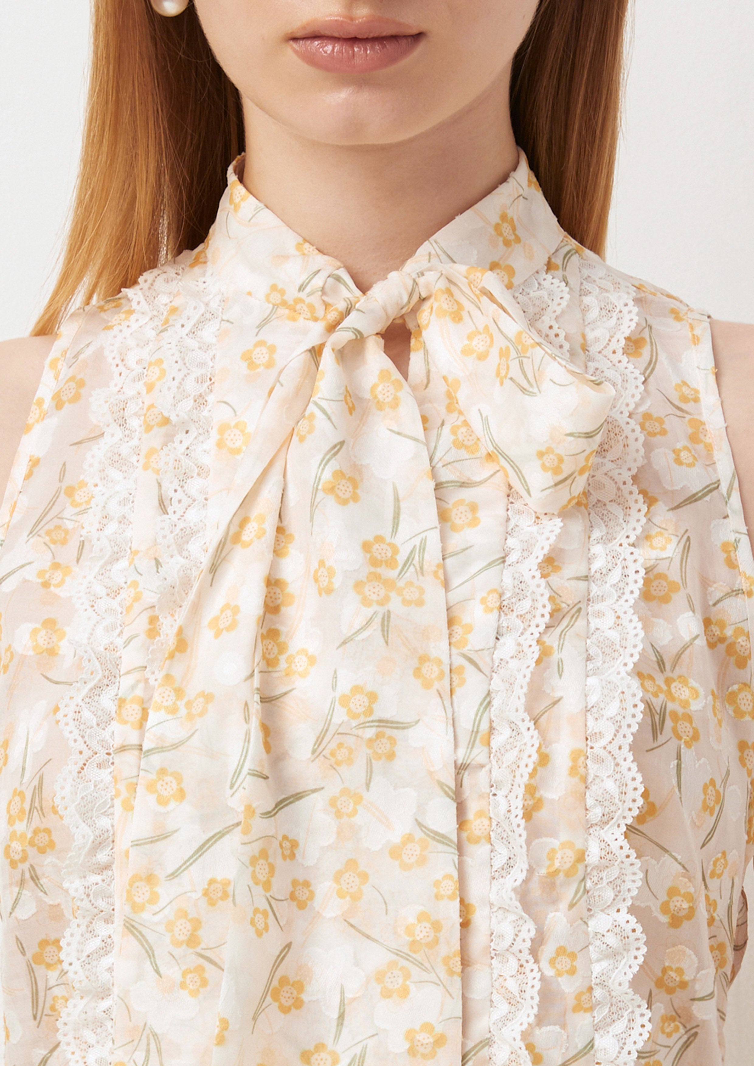 Bow Floral Sleeveless Blouse Joyful Bloom