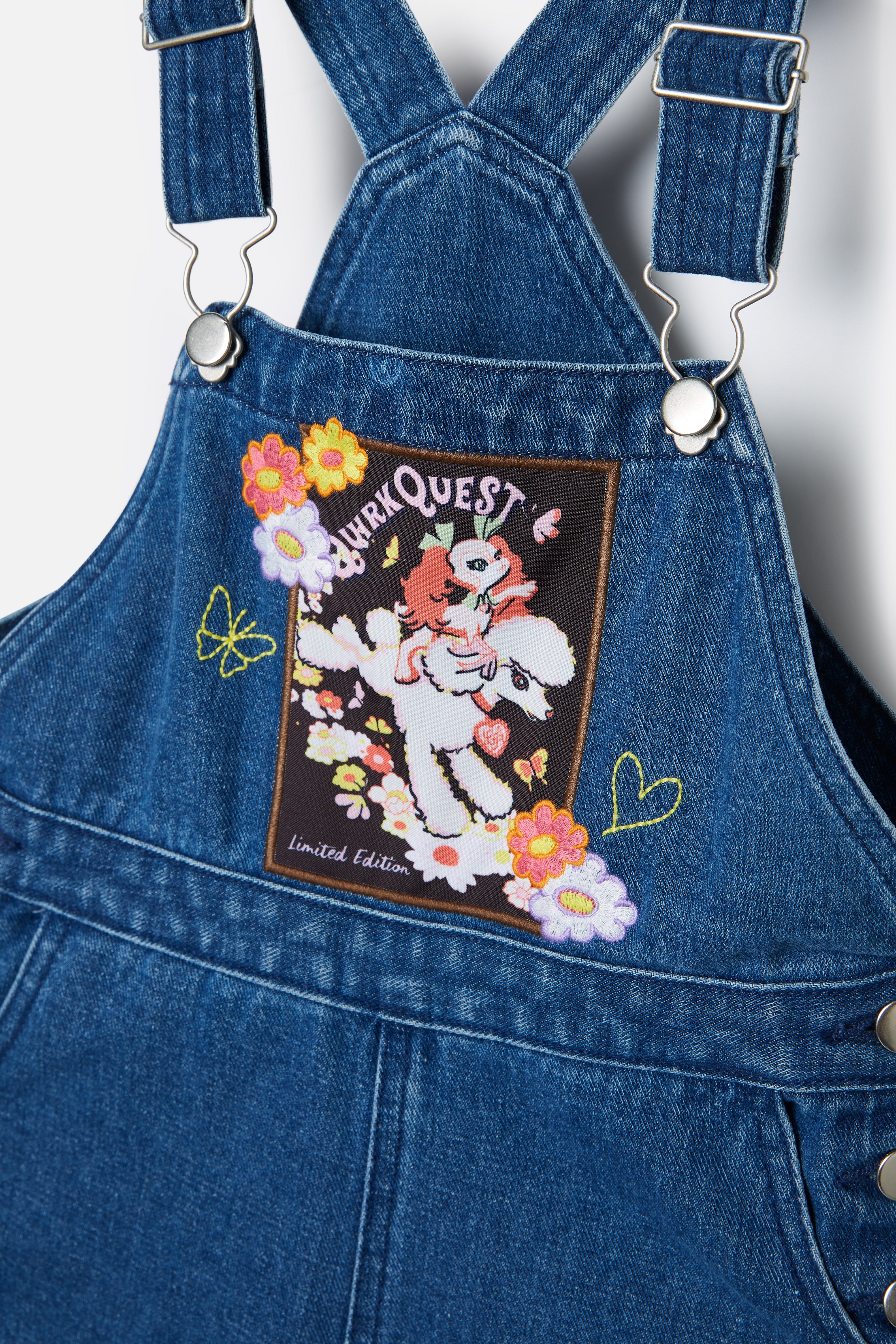 Feline Embroidery Denim Overall For Girls Quirk Quest Collection