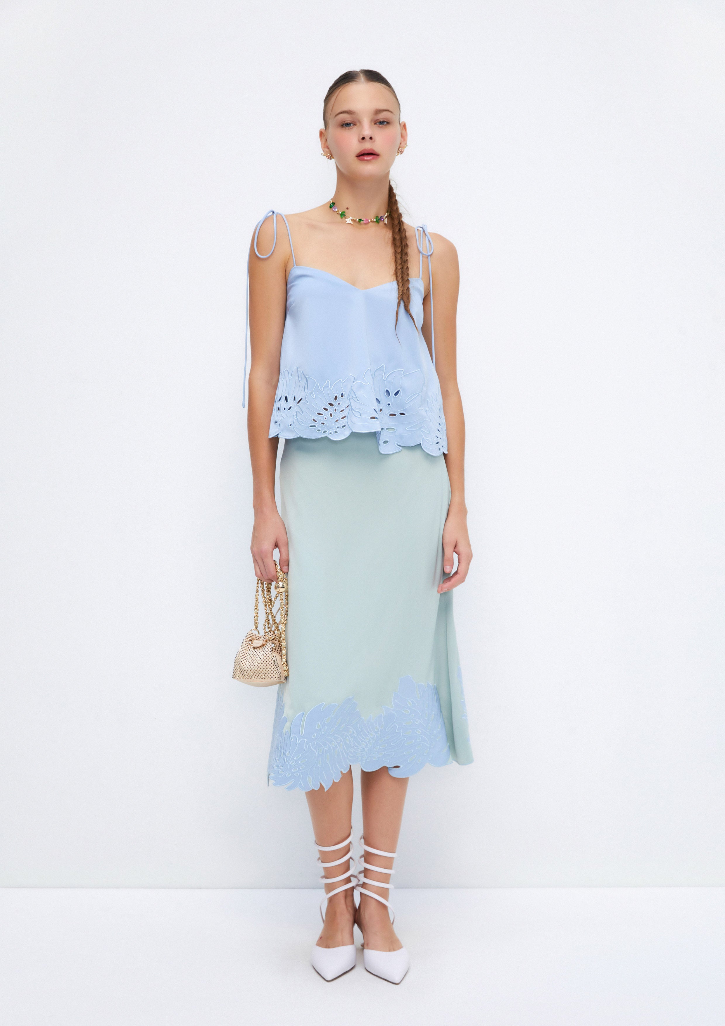 Monstera Leaf Cutwork Midi Skirt Soleviva Vacation Collection