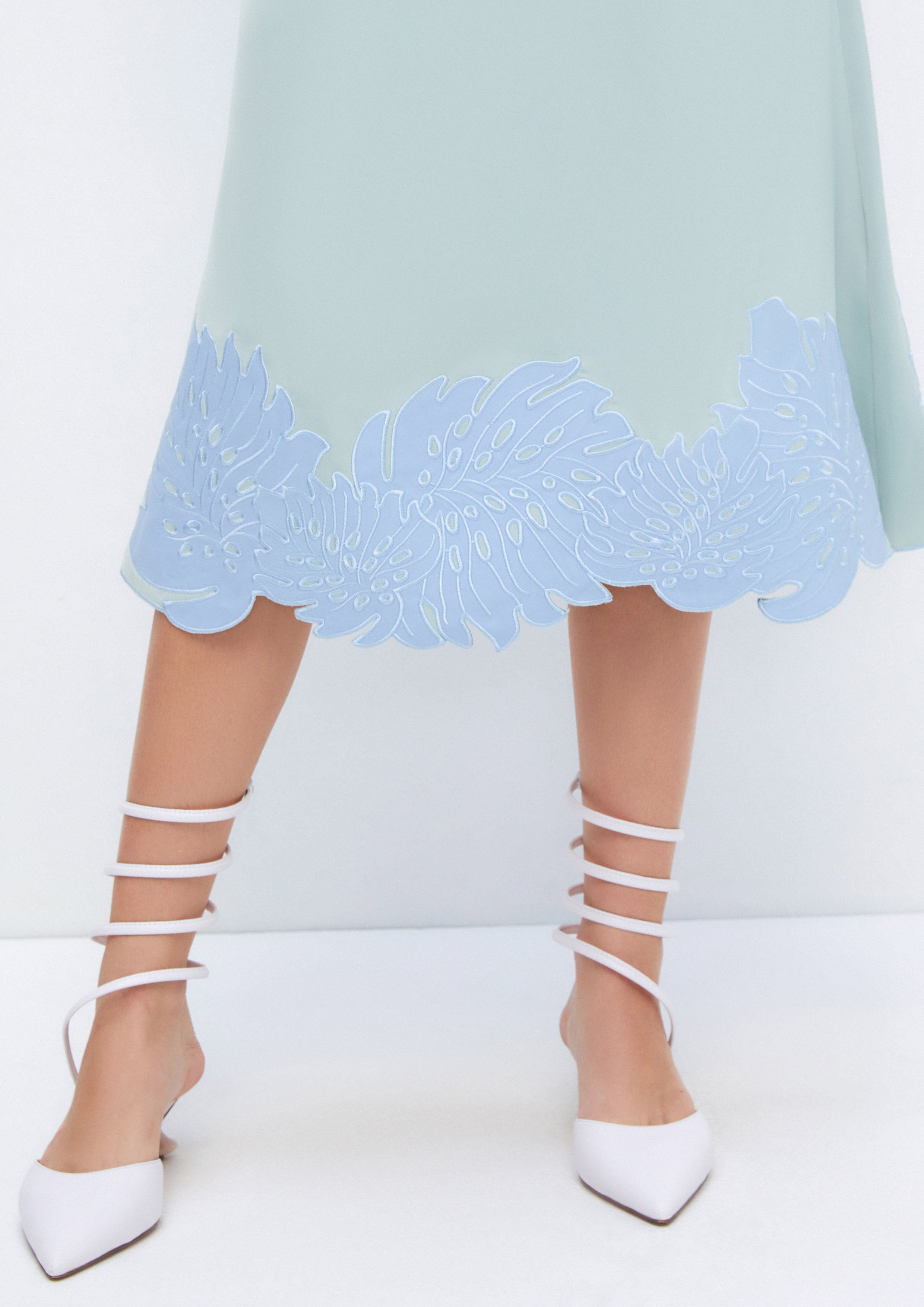 Monstera Leaf Cutwork Midi Skirt Soleviva Vacation Collection