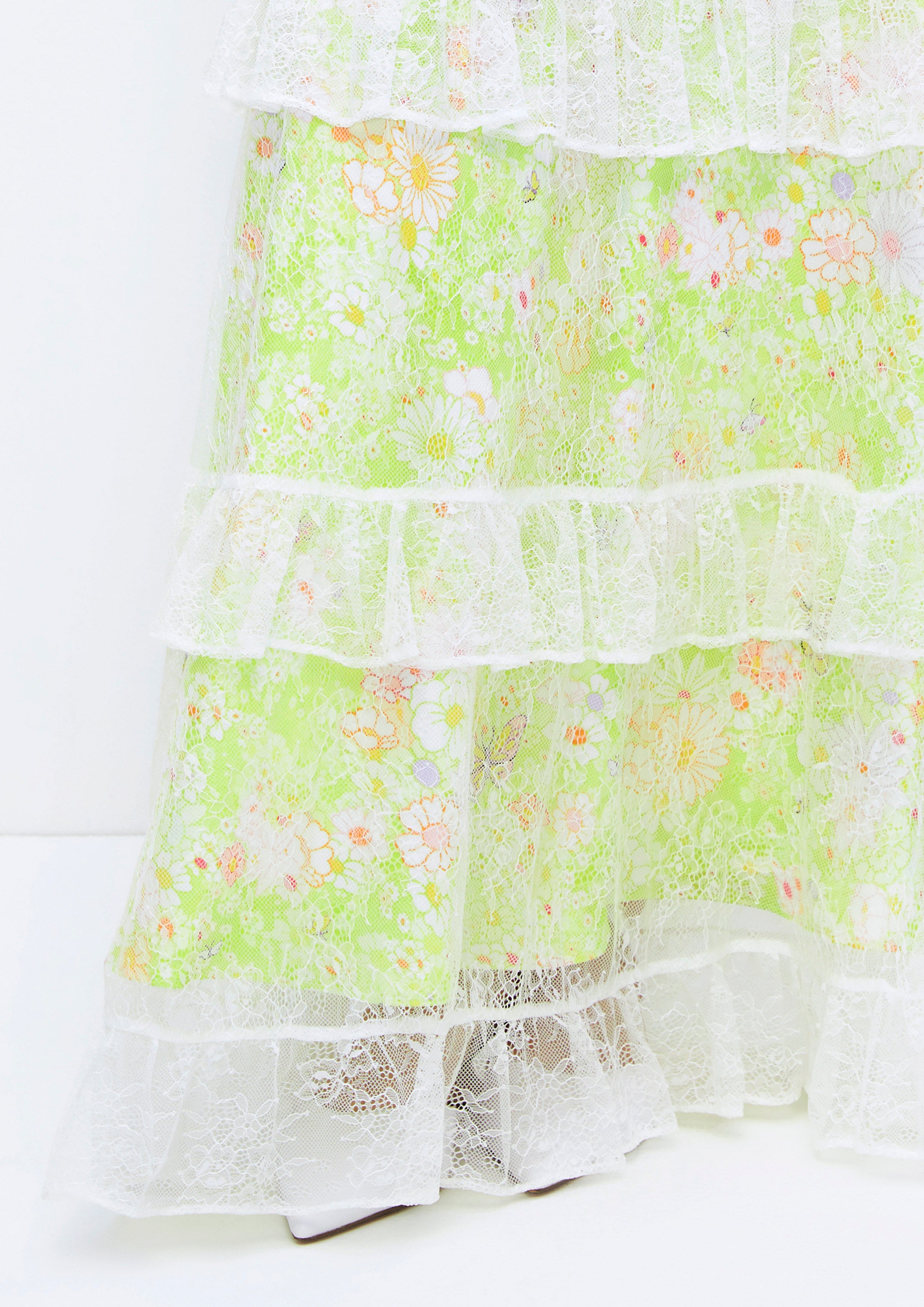 Floral Printed Lace Tiered Midi Skirt Quirk Quest Collection