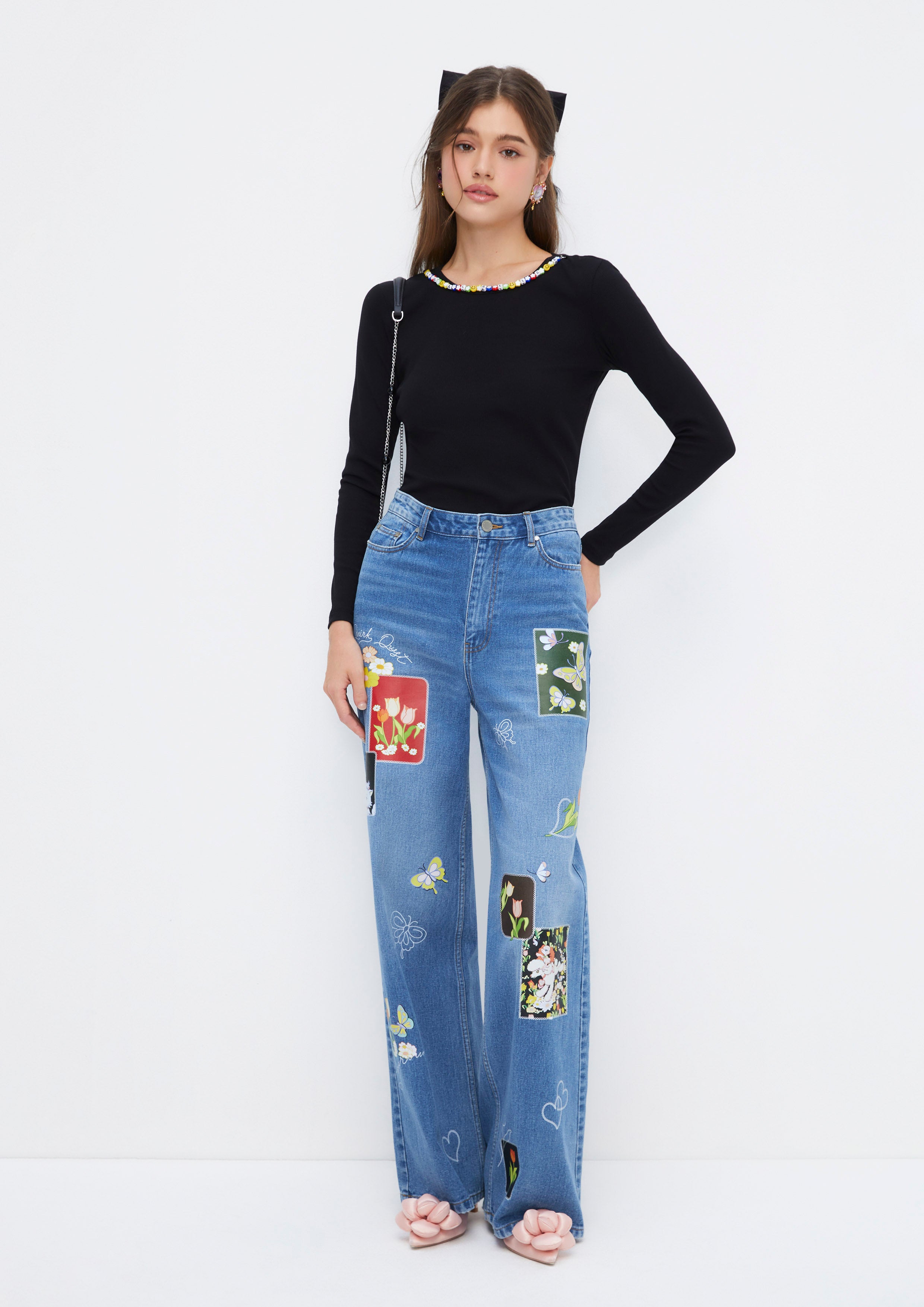 Patches Embroidery Fleared Denim Jeans Quirk Quest Collection