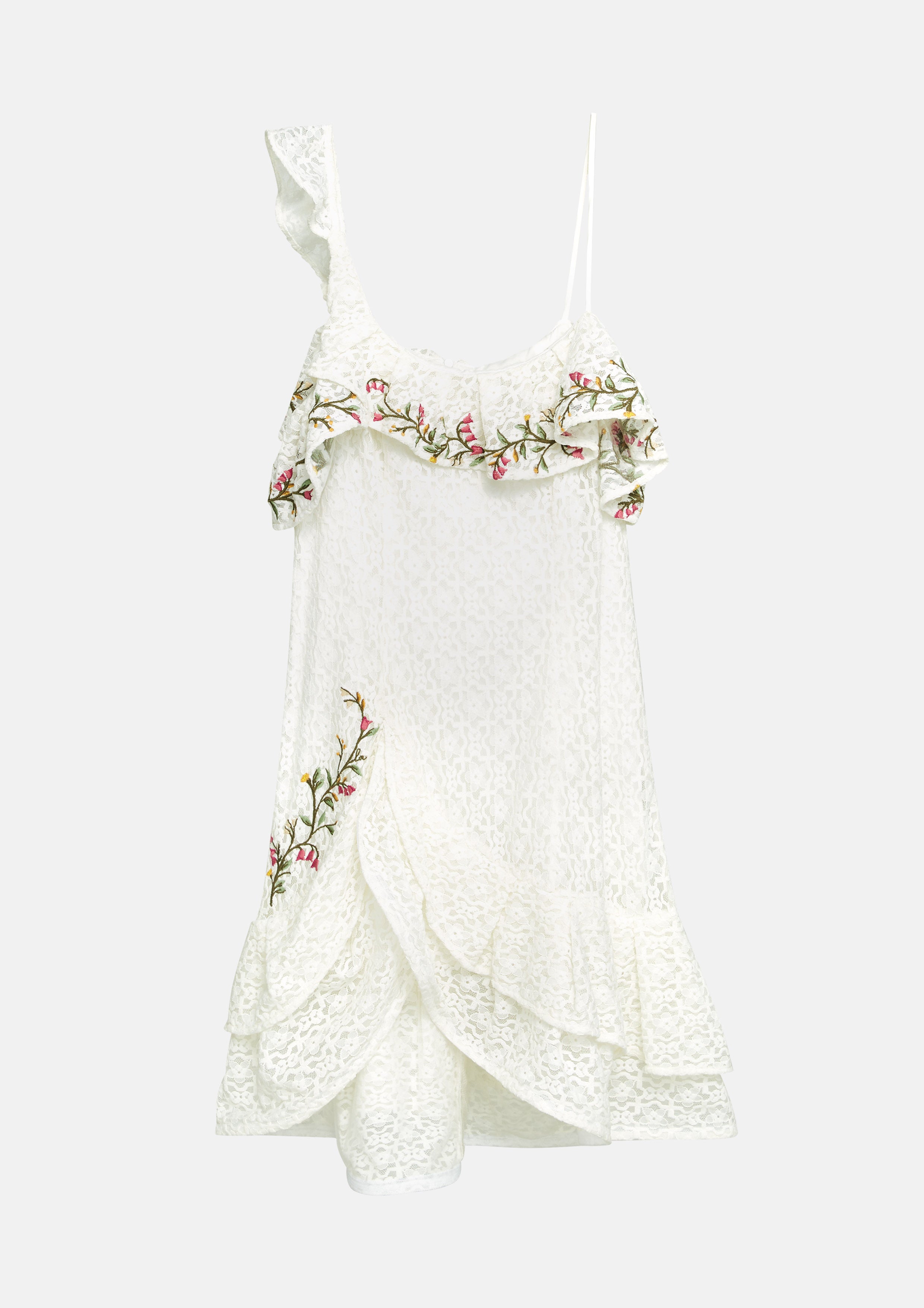 Floral Lace Asymmetric Mini Dress Soleviva Vacation Collection