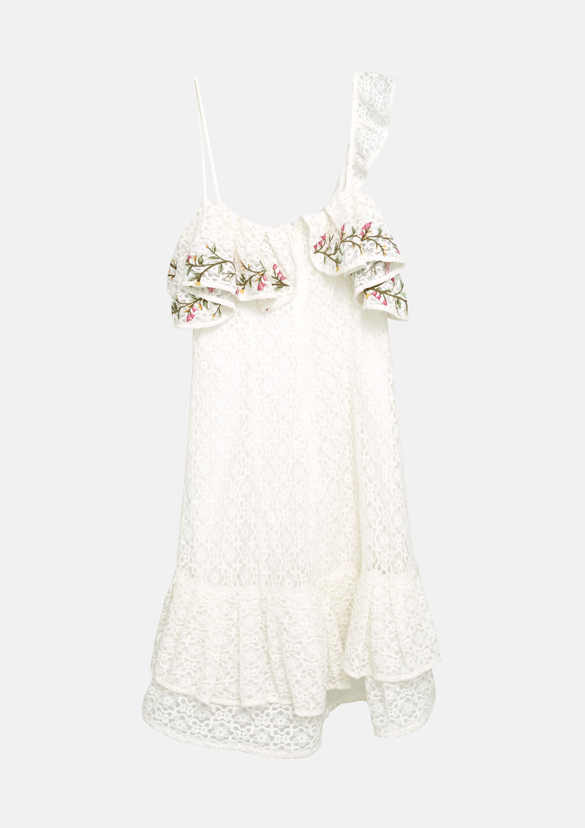 Floral Lace Asymmetric Mini Dress Soleviva Vacation Collection