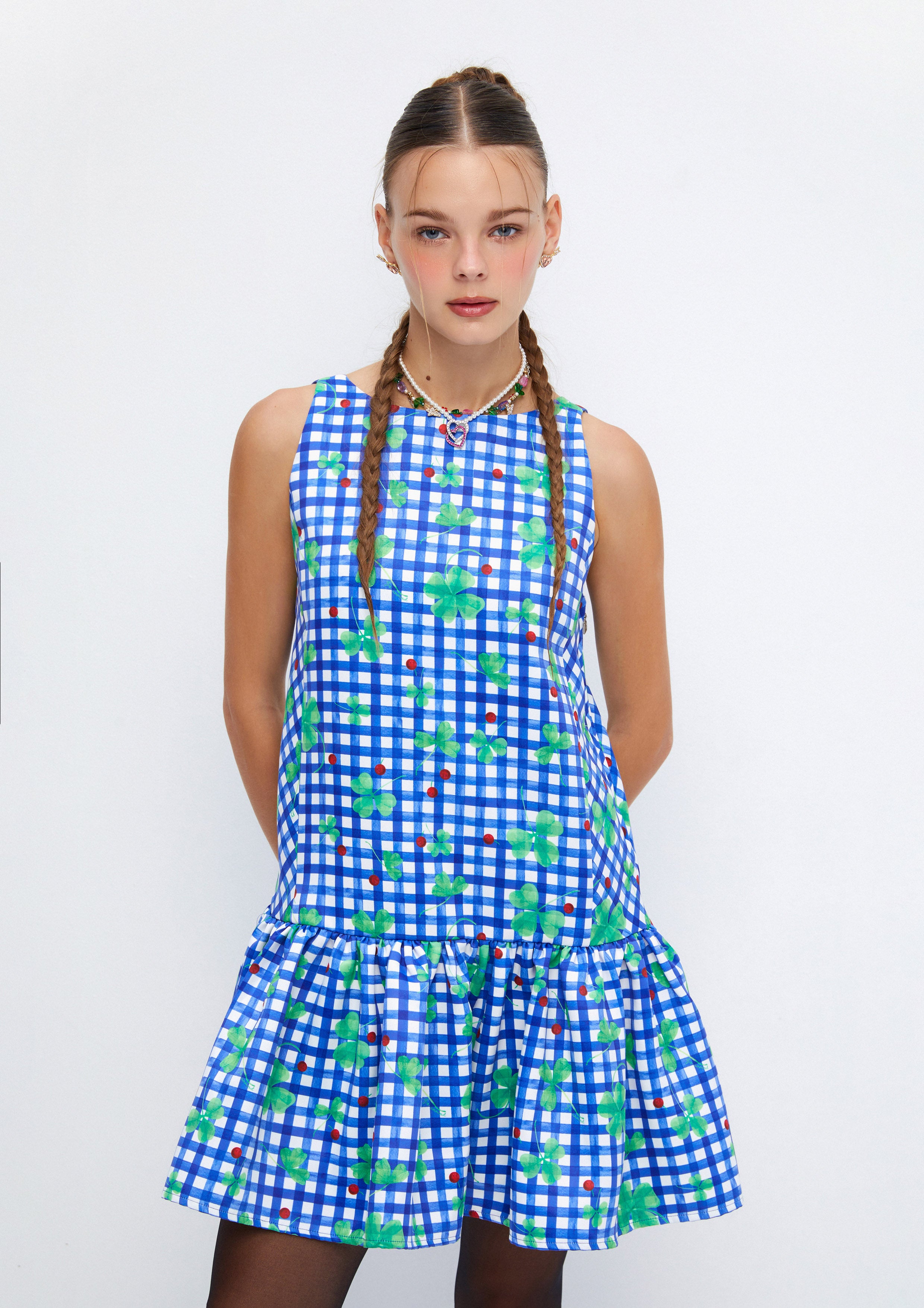 Clover Gingham Drop-Waist Mini Dress Soleviva Vacation Collection