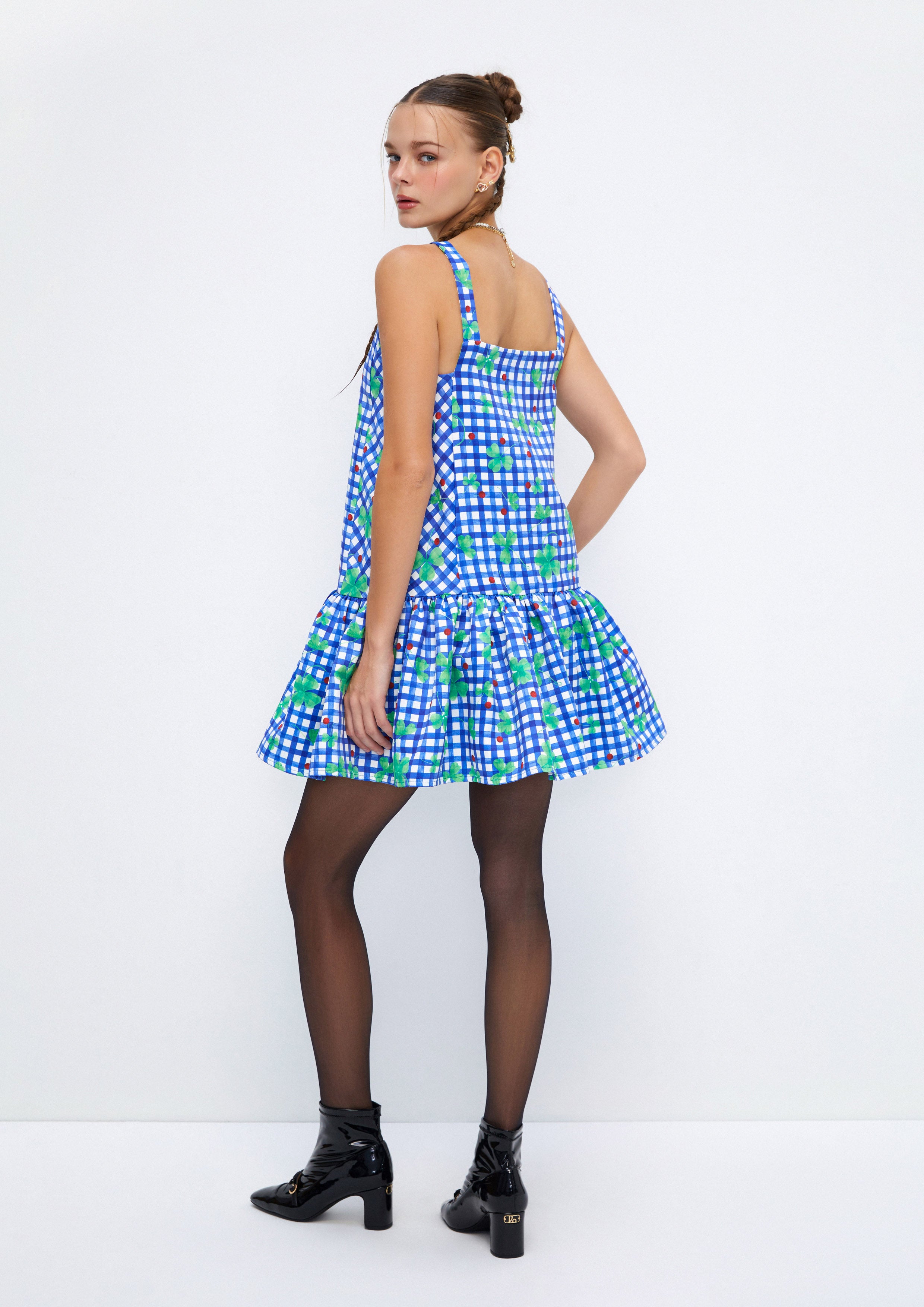 Clover Gingham Drop-Waist Mini Dress Soleviva Vacation Collection