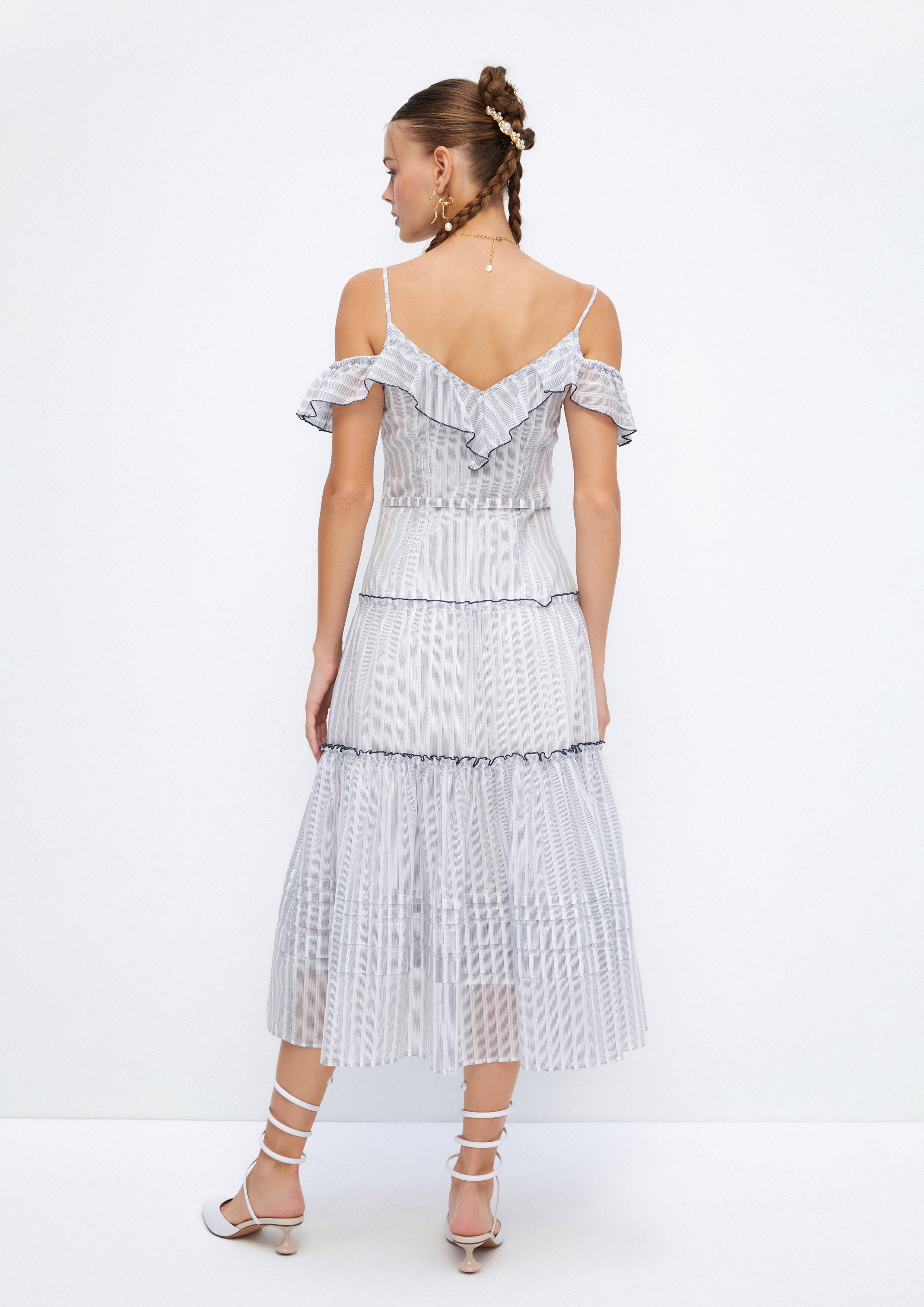 Striped Ruffle Tiered Midi Dress Soleviva Vacation Collection