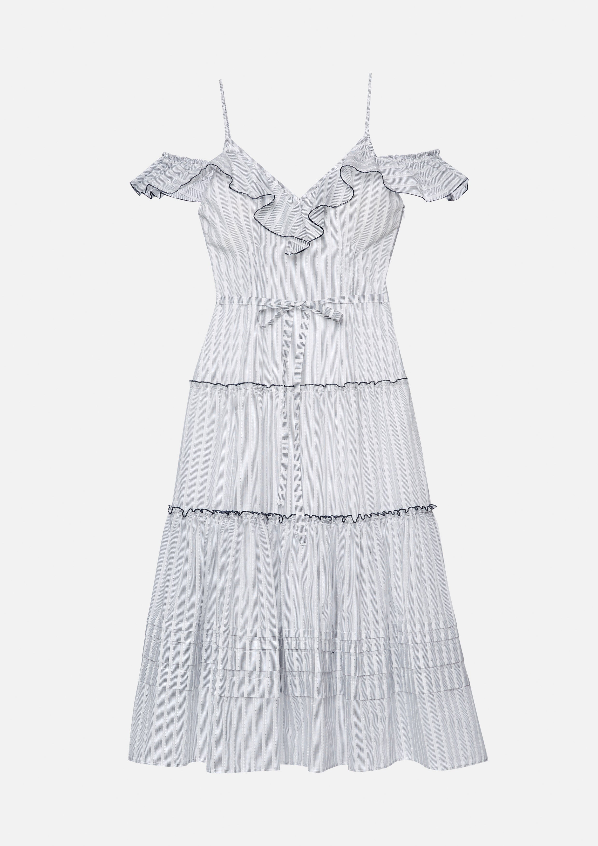 Striped Ruffle Tiered Midi Dress Soleviva Vacation Collection