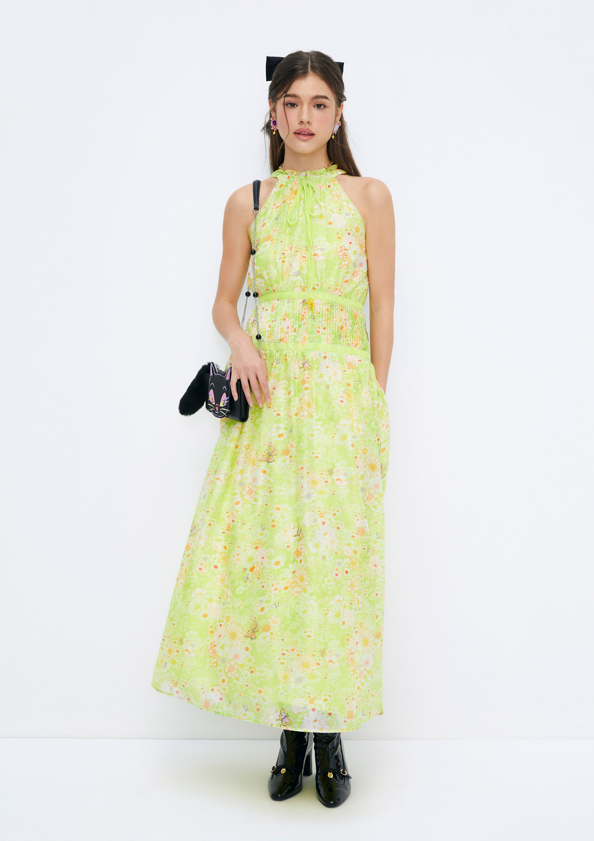 Floral Printed Sleeveless Midi Dress Quirk Quest Collection