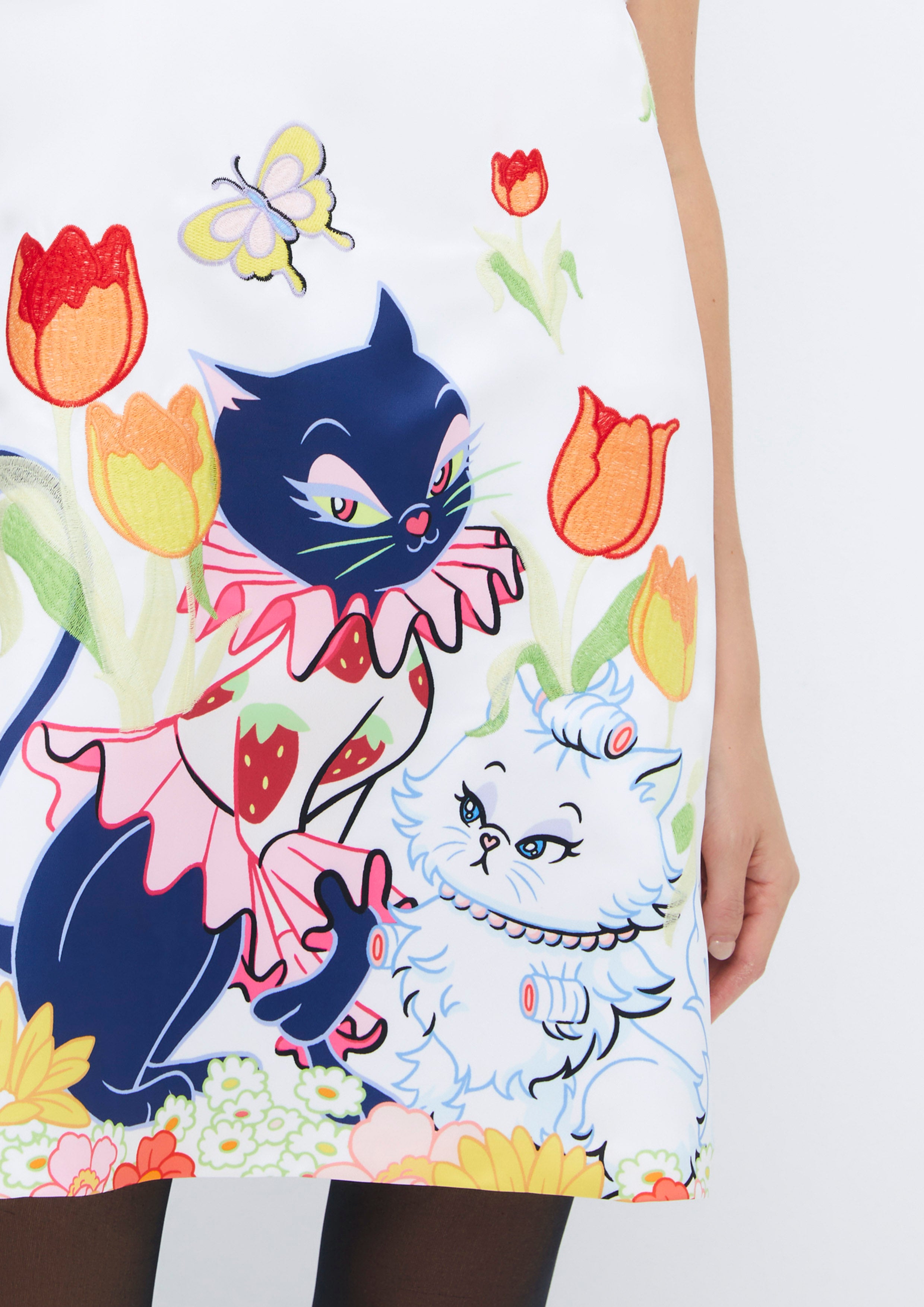 Floral and Feline Printed Sleeveless Mini Dress Quirk Quest Collection