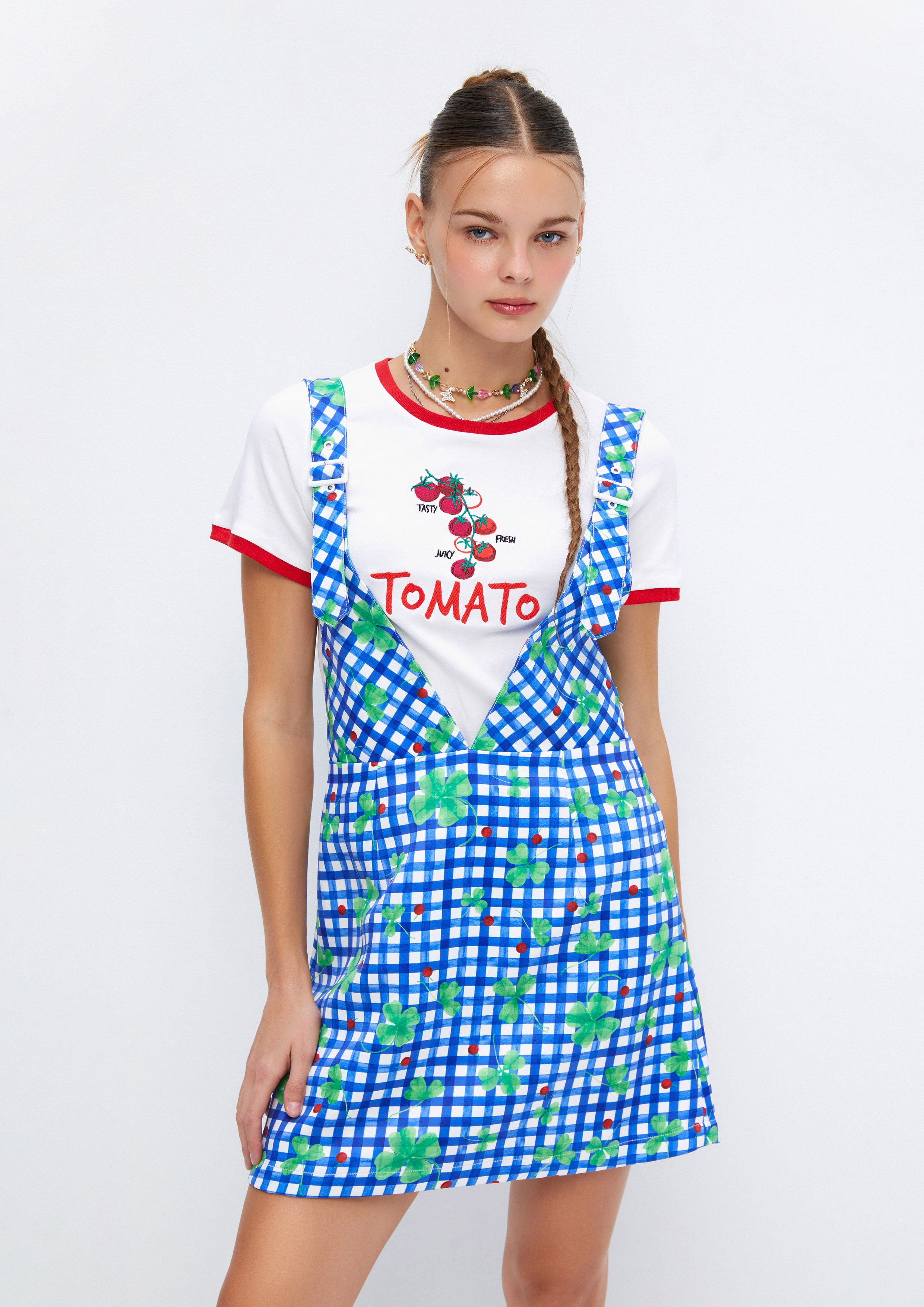 Clover Gingham Mini Pinafore Dress Soleviva Vacation Collection