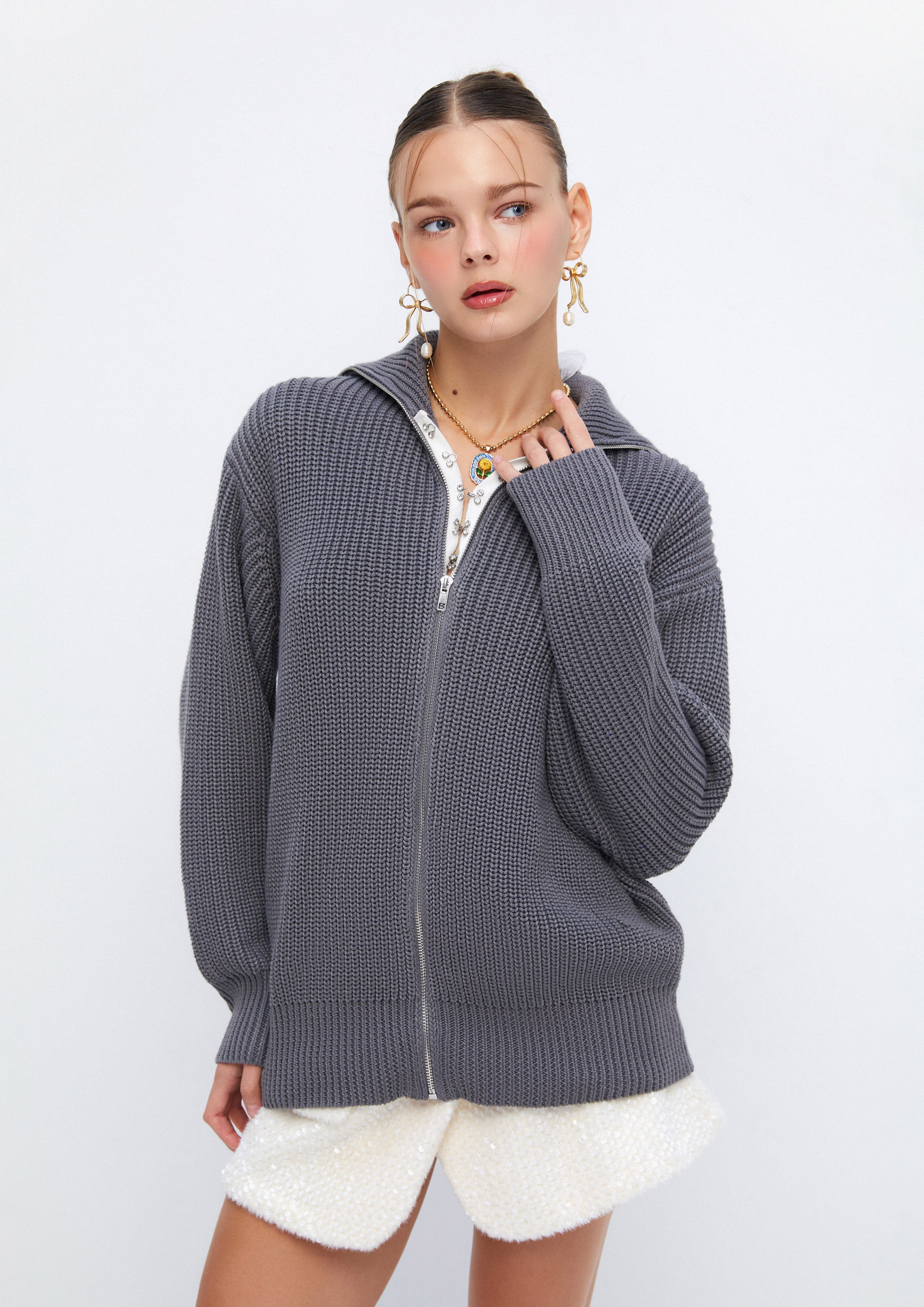 Ribbed Zip-Up Cardigan Soleviva Vacation Collection