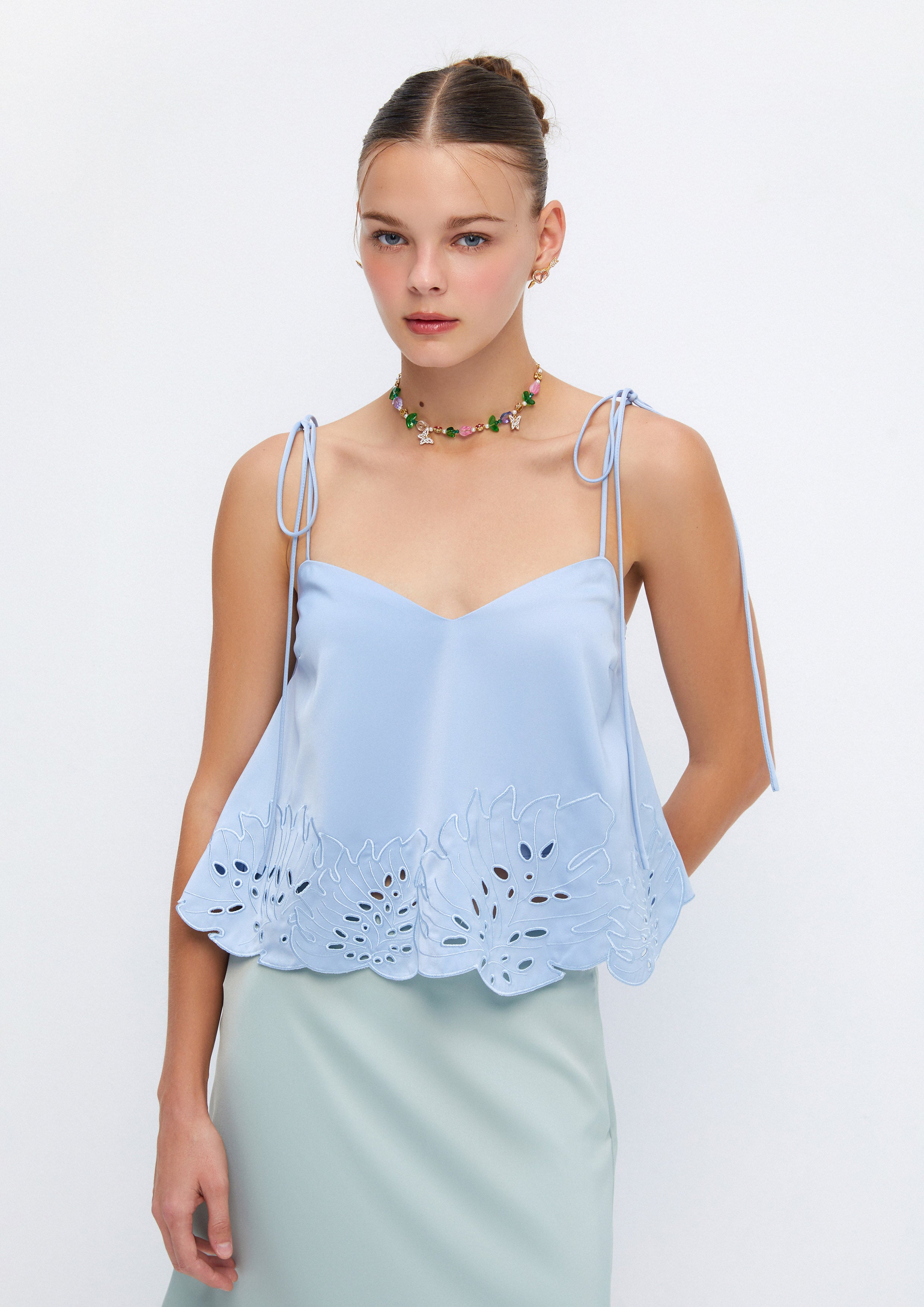 Monstera Leaf Cutwork Cropped Top Soleviva Vacation Collection