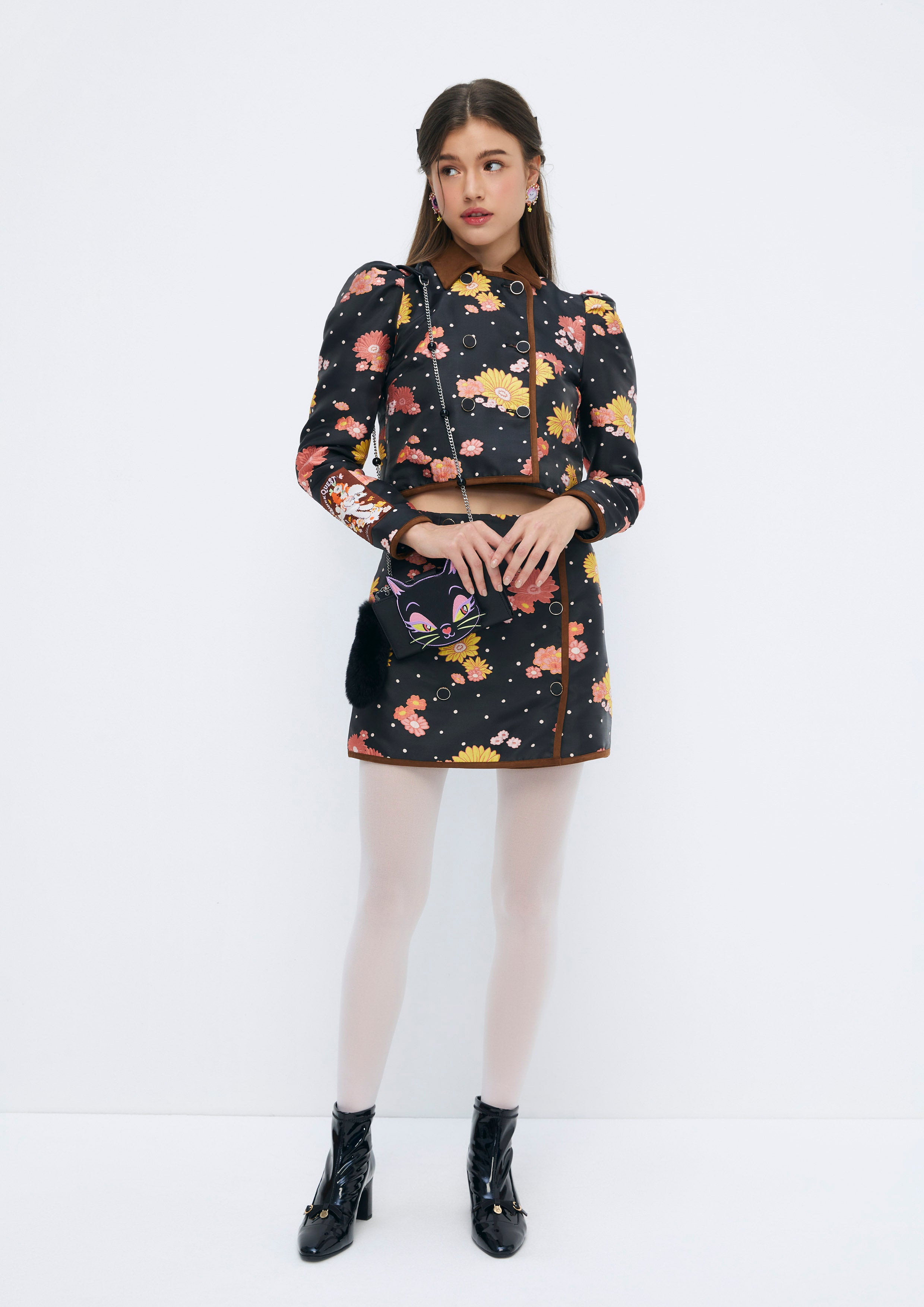 Floral Printed Cropped Jacket Quirk Quest Collection