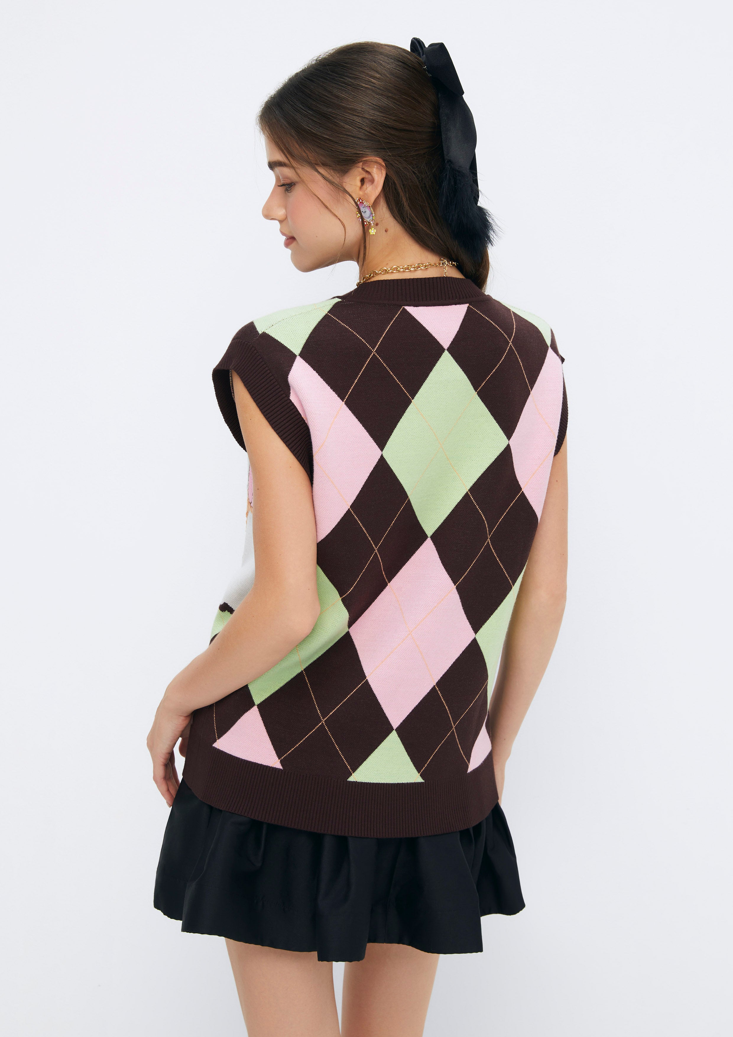 Sweet Poodle Argyle Sleeveless Sweater Quirk Quest Collection