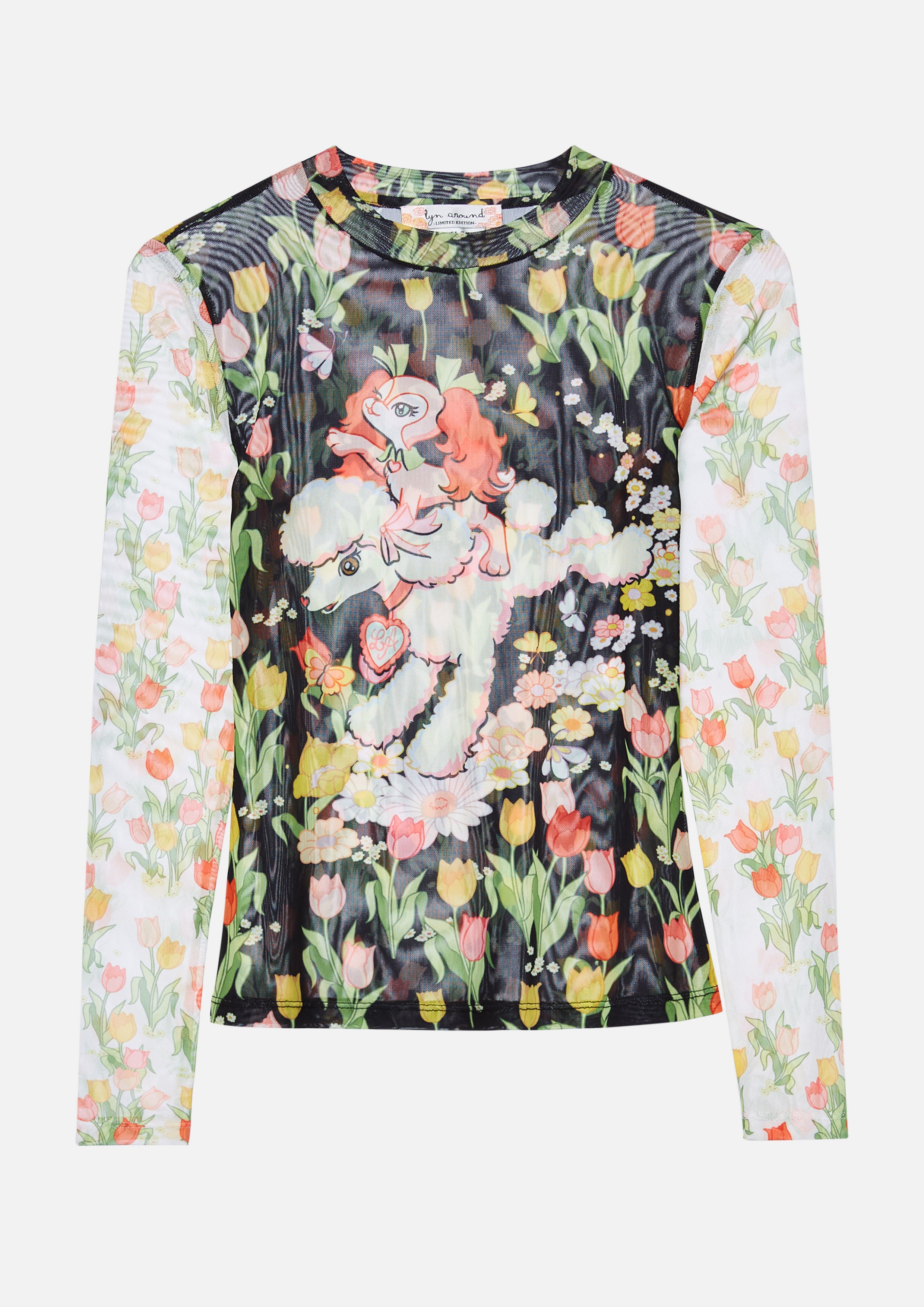 Floral and Canine Sheer Long Sleeve Top Quirk Quest Collection