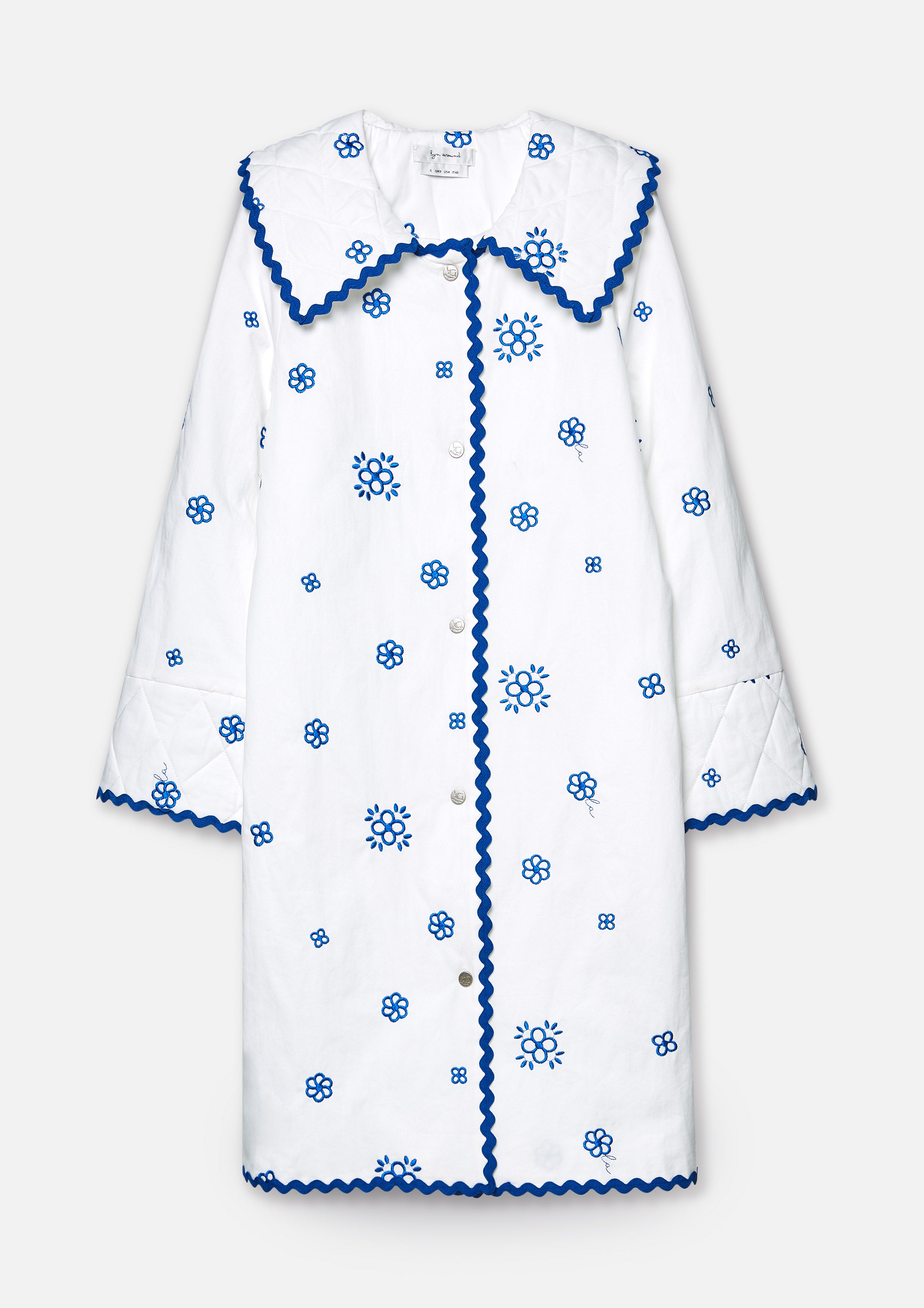 Blue Daisy Printed Long Sleeve Shirt Dress Soleviva Vacation Collection