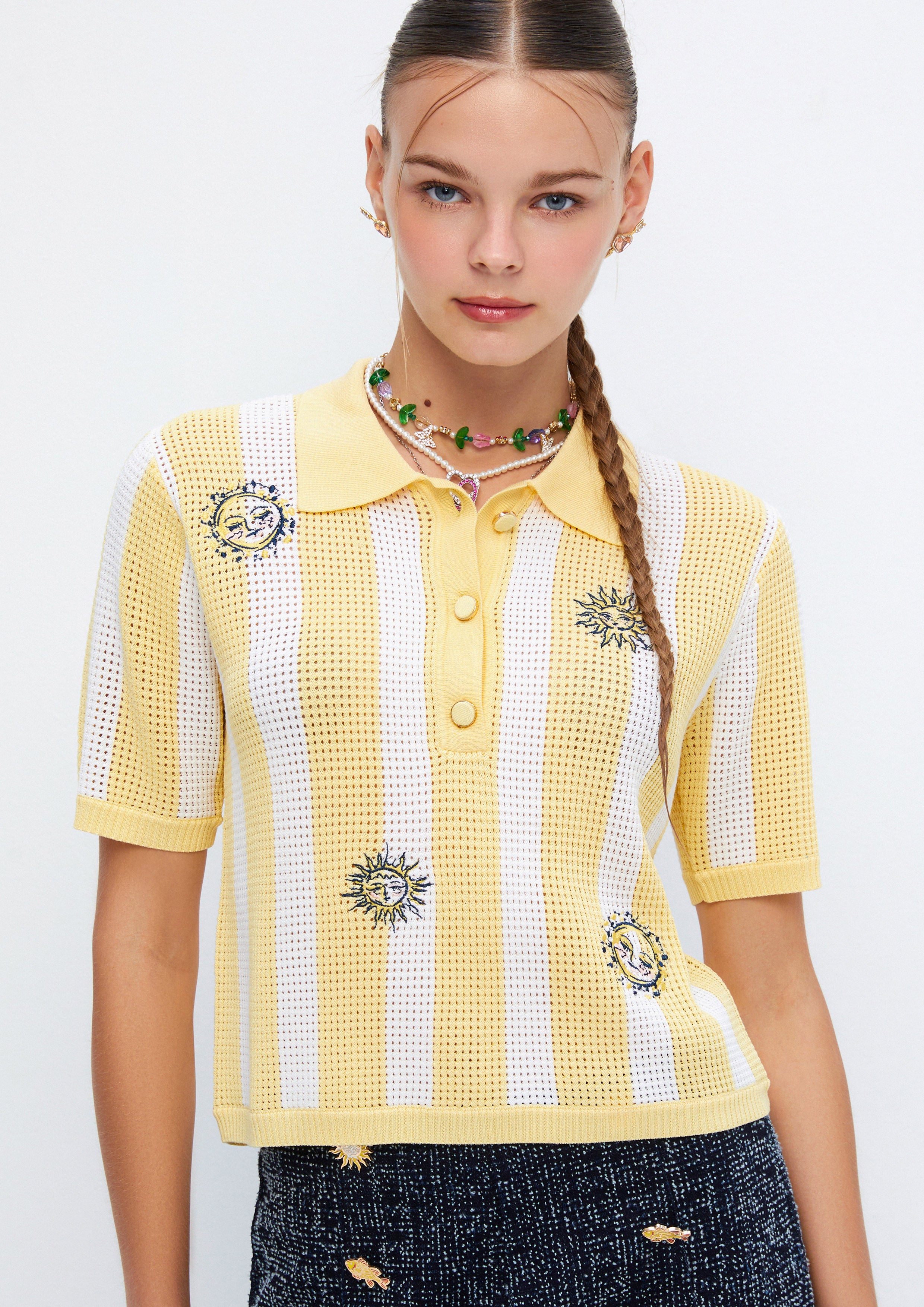 Sunshine Printed Striped Mesh Knit Polo Soleviva Vacation Collection