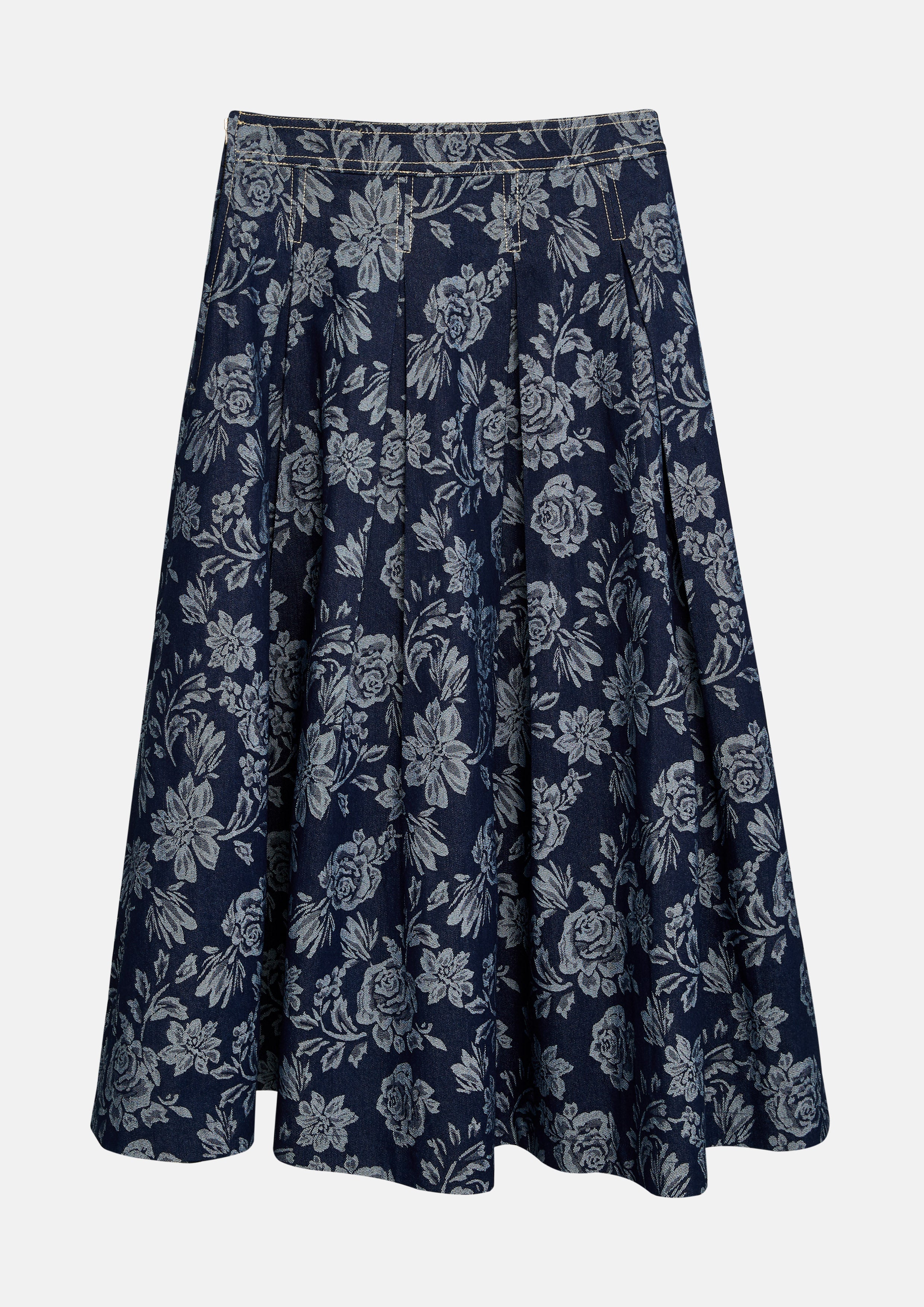 Rose Printed Flared Pleated Midi Skirt Soleviva Vacation Collection