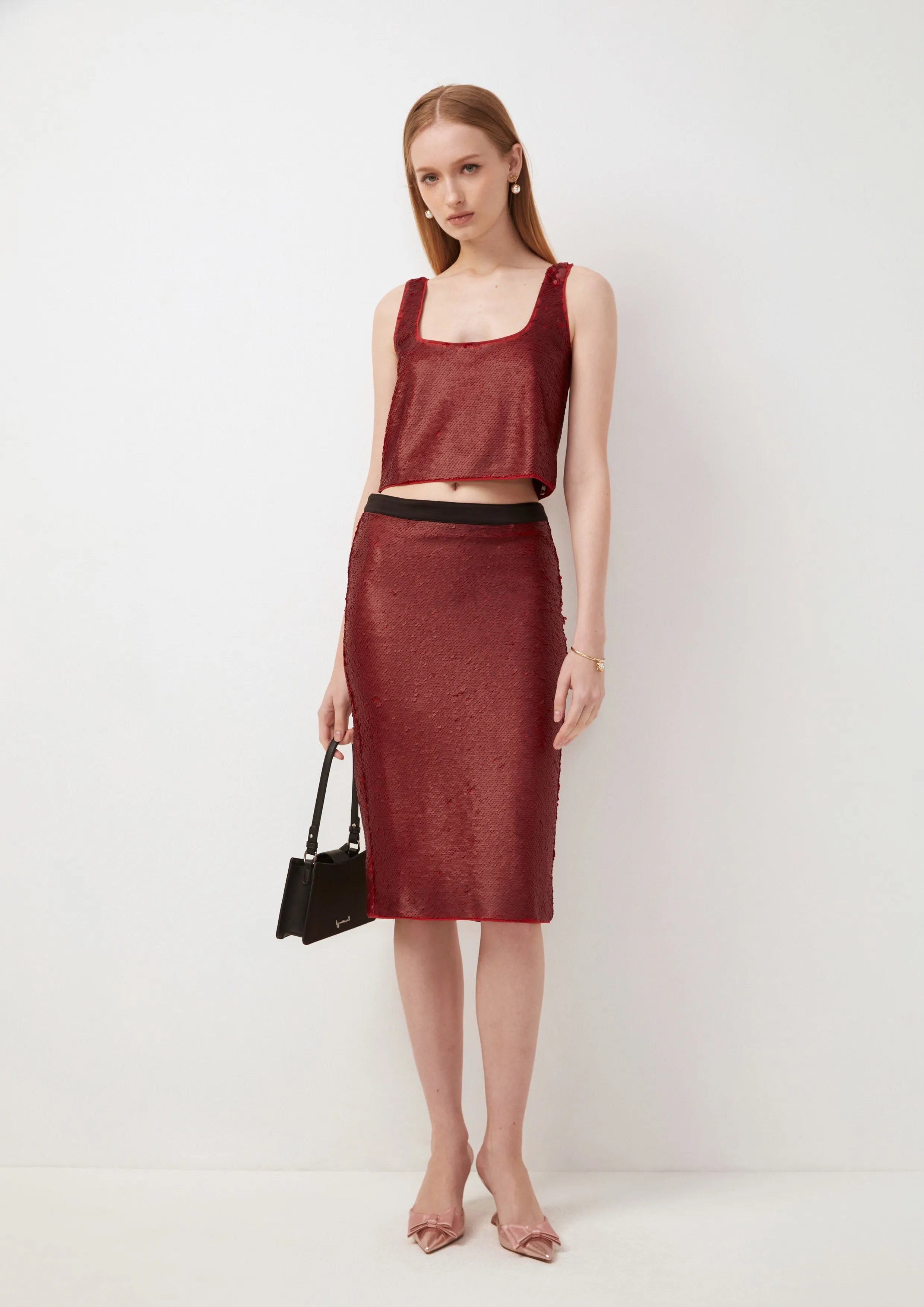 Shimmer Midi Pencil Skirt Romantic Rosy